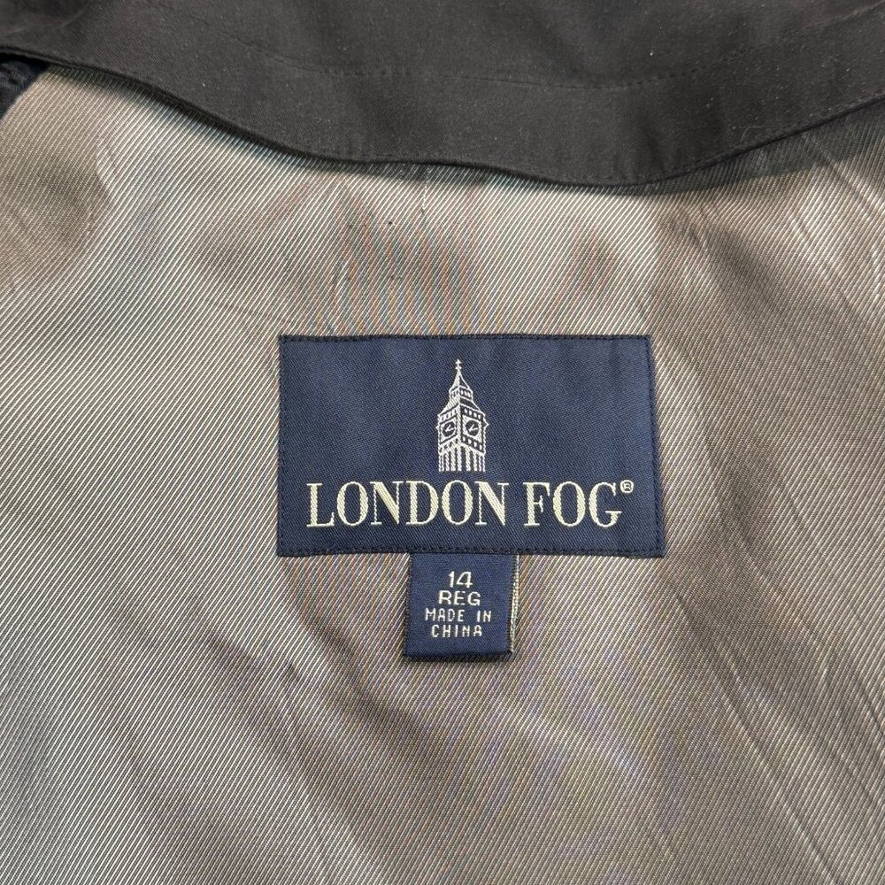 London Fog Trench Coat Womens Sz 14 Double Breasted Black Removable Warmer Lined - Picture 9 of 16